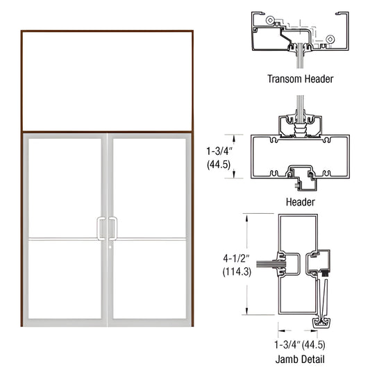 Black bronze anodized transom frame for commercial double doors with aluminum threshold. SKU FR62822