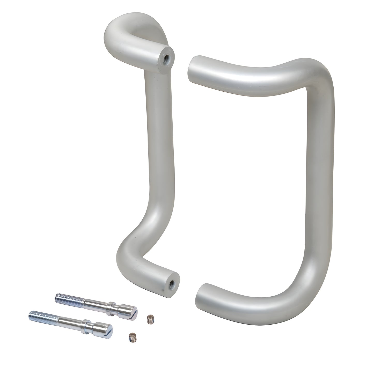 Clear anodized forged aluminum 1" offset door pull handle set with mounting studs, SKU M2174828