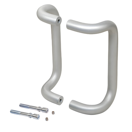 Clear anodized forged aluminum 1" offset door pull handle set with mounting studs, SKU M2174828