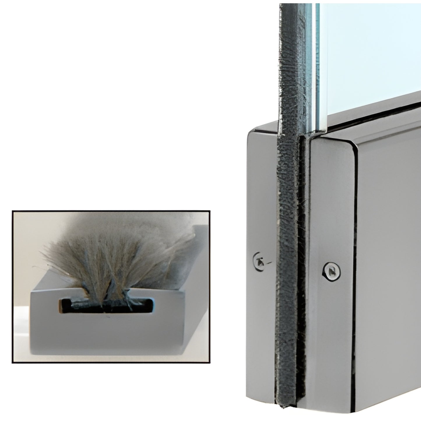 Brushed stainless steel bottom door weatherstrip kit with wool pile insert and clear channel for 1/2" glass - SKU CSW12BS