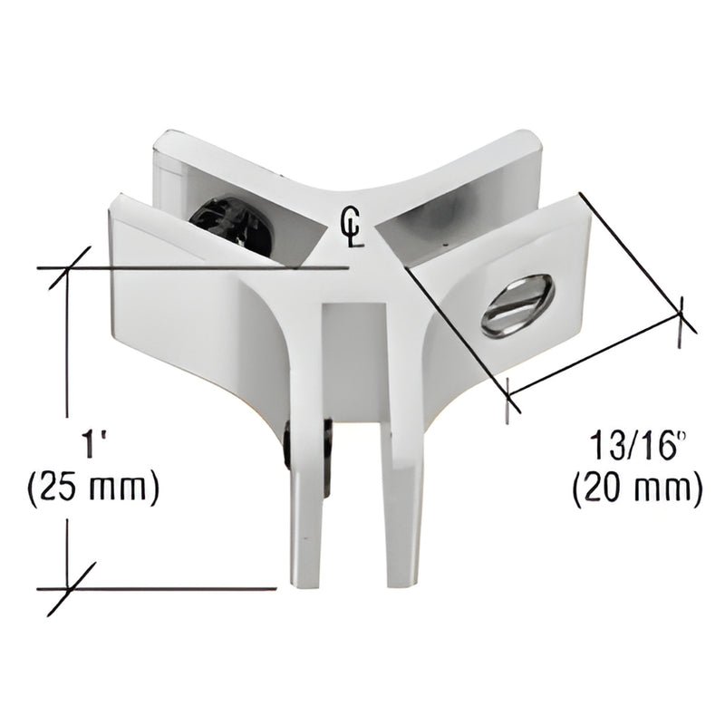 Chrome anodized aluminum 3-way 120 glass connector E120A for 5-6 mm (3/16-1/4") tempered glass.