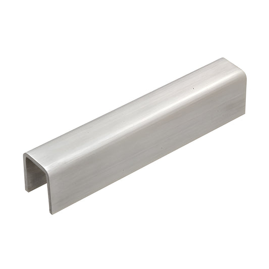 GRL10BS brushed stainless low-profile cap rail for 12 mm or 16 mm glass, slim U-shaped top rail.