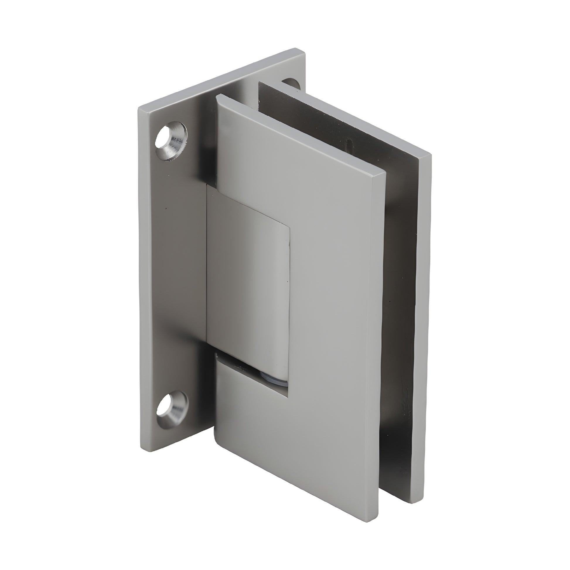Satin nickel Geneva self-centering shower door hinge, full back plate for 8-12mm glass (GEN037SN)