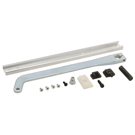 RTS8812 Dormakaba RTS88 offset arm and channel kit - silver slide track, arm, spring and mounting hardware.