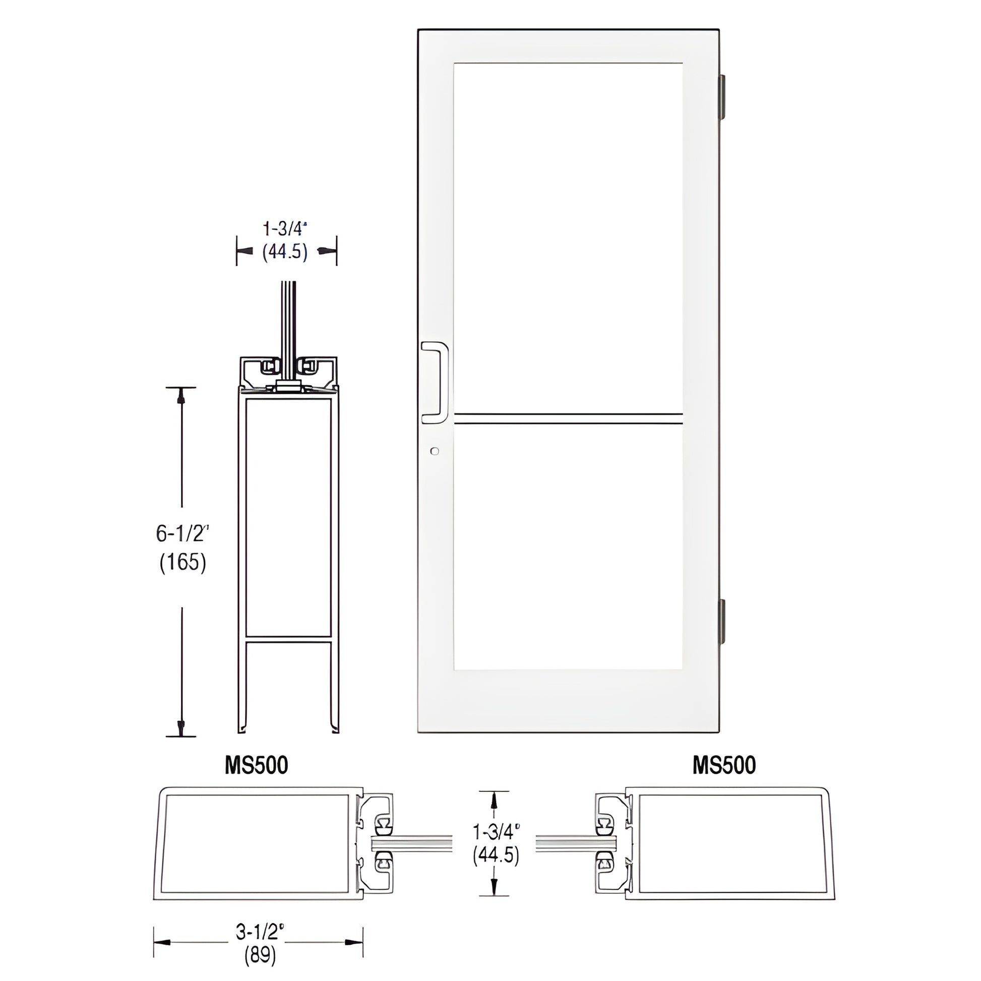 SKU DC41552L036 white Kynar 36"x84" commercial glass door, left-latch medium stile, includes butt hinges and push-pull hardwa