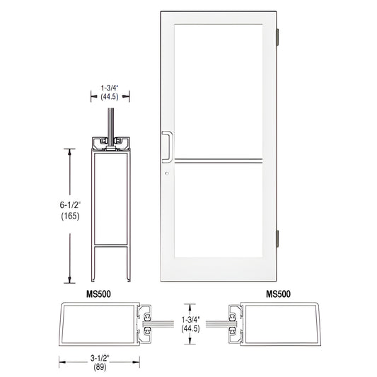 SKU DC41552L036 white Kynar 36"x84" commercial glass door, left-latch medium stile, includes butt hinges and push-pull hardwa