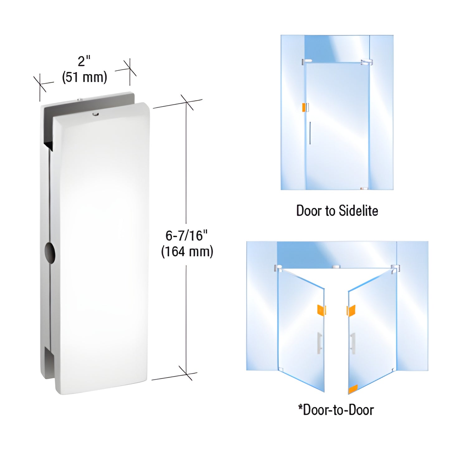AMR206A satin anodized glass door/sidelite keeper for 3/8-1/2" tempered glass, 6-7/16" 2", mounts to receive AMR205 patch loc