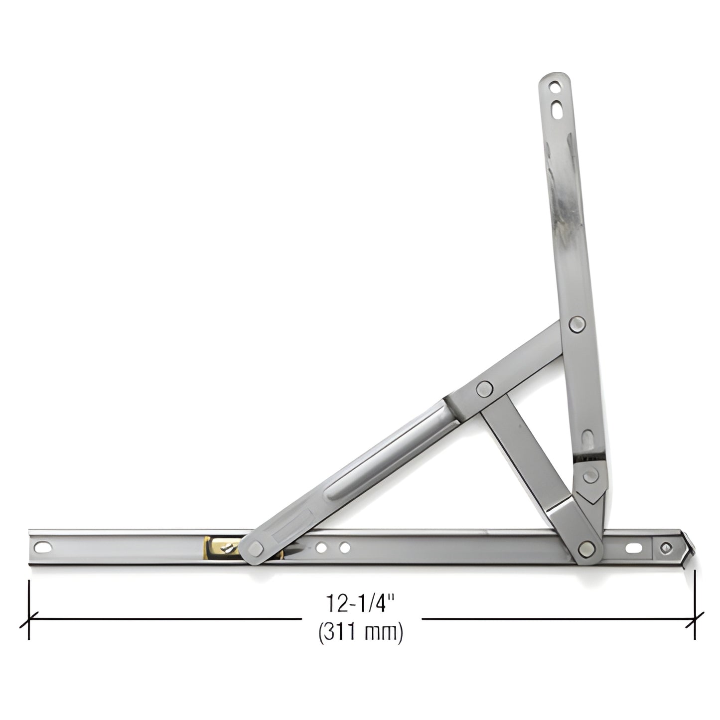 CRL stainless steel 4-bar casement hinge, mill finish, 90 opening, 12-1/4" (311 mm), SKU WH66342