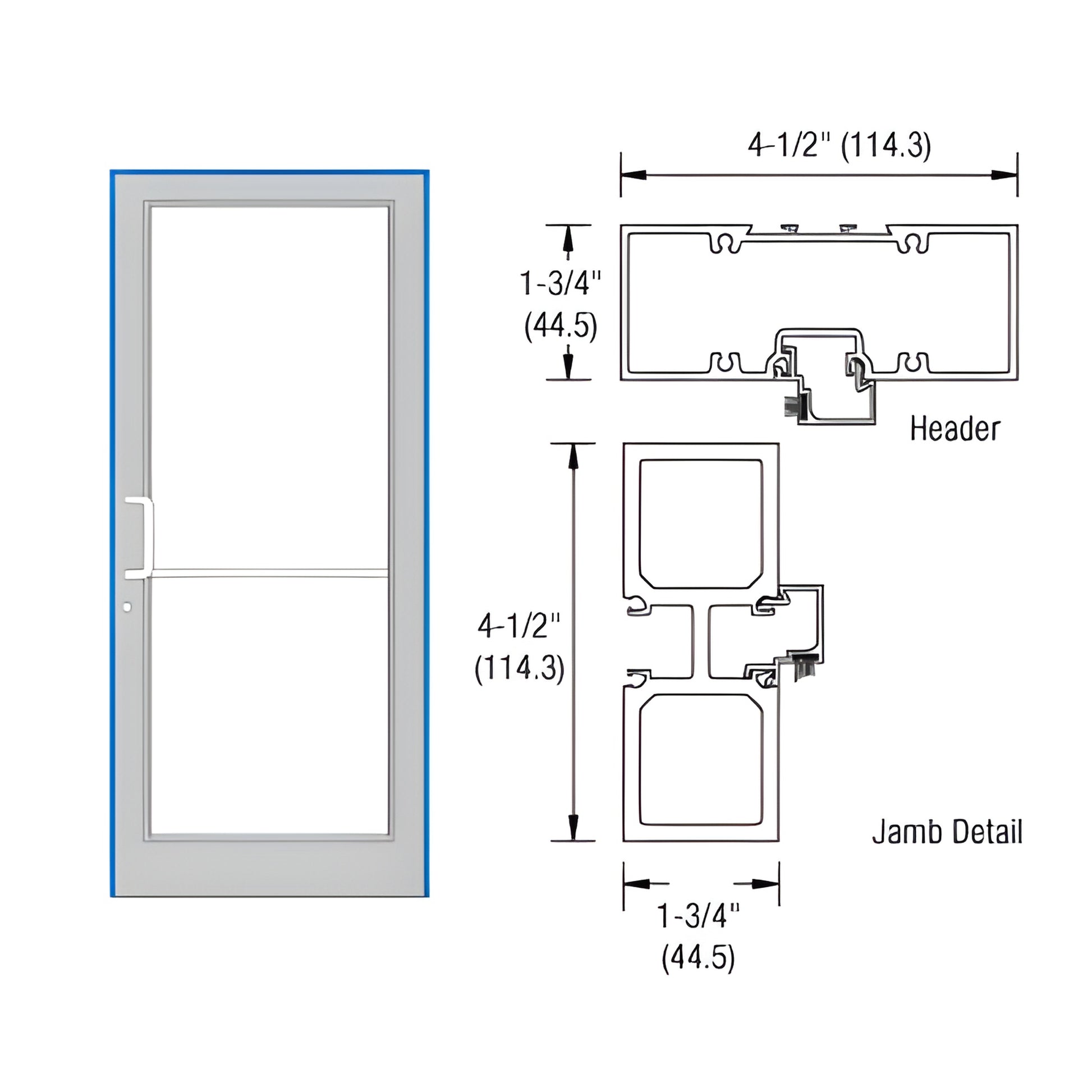 FD11852 - white Kynar aluminum up-and-over door frame with jamb/header diagram, fits 36 x 84 in door, includes threshold.