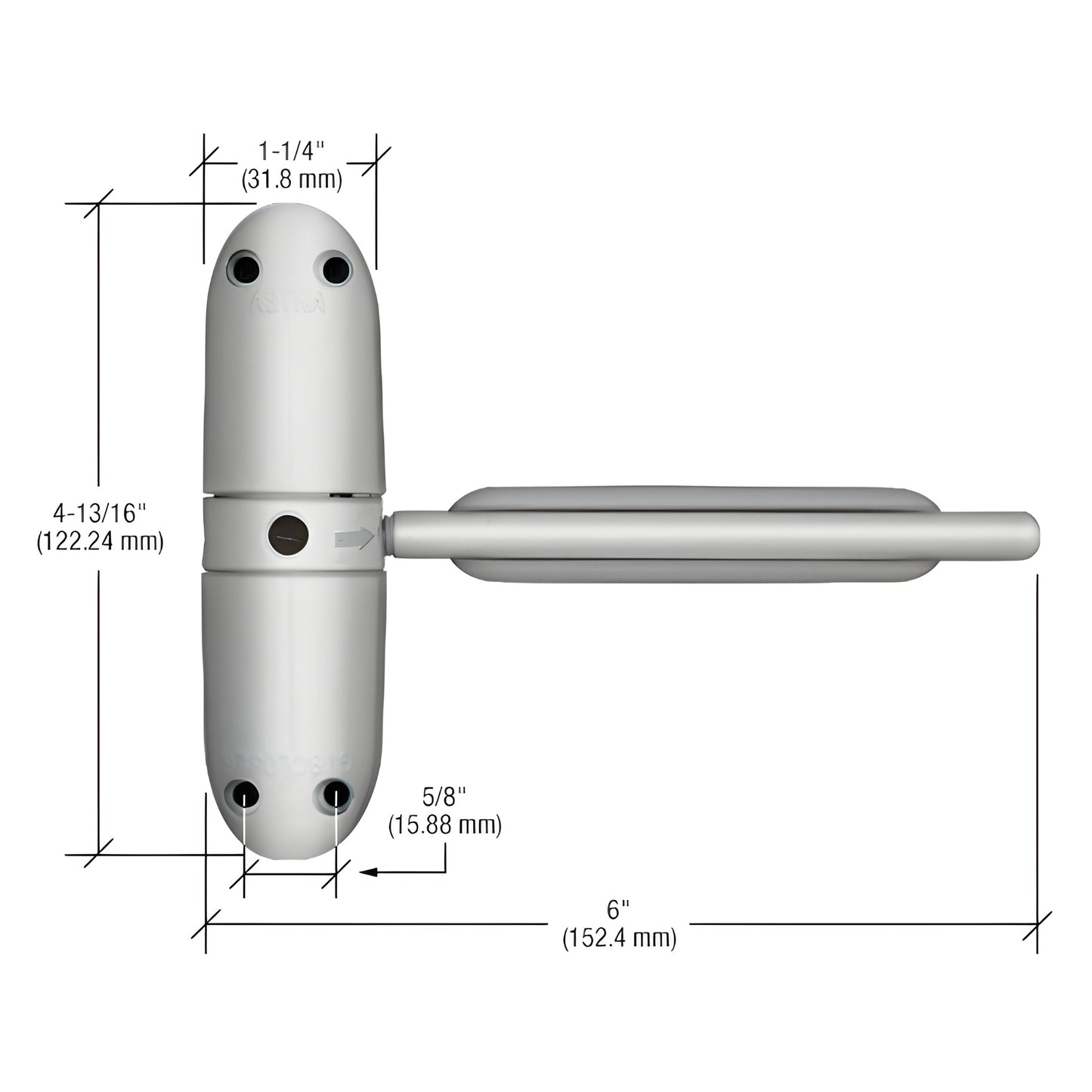 CRL KC61USA satin chrome diecast door closer with adjustable arm, non-handed - 6" length, 4-13/16" height.