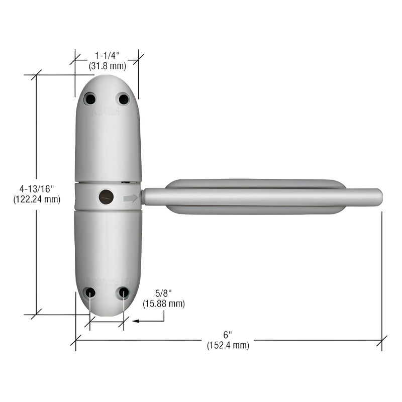 CRL KC61USA satin chrome diecast door closer with adjustable arm, non-handed - 6" length, 4-13/16" height.