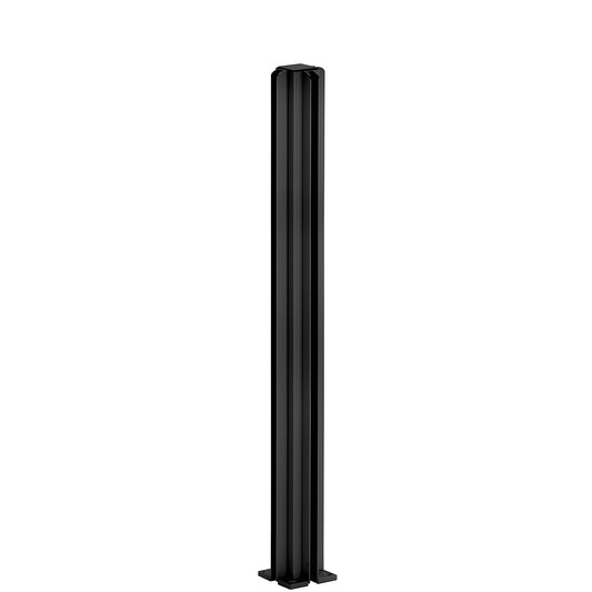 Matte black 24in 3-way square aluminum partition post with U-channel glazing for 1/4" glass (SKU D990MBL243W)