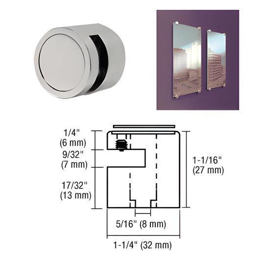 EG14BS brushed stainless steel edge grip, 1-1/4" diameter, holds 1/4" glass for no-drill panel mounting