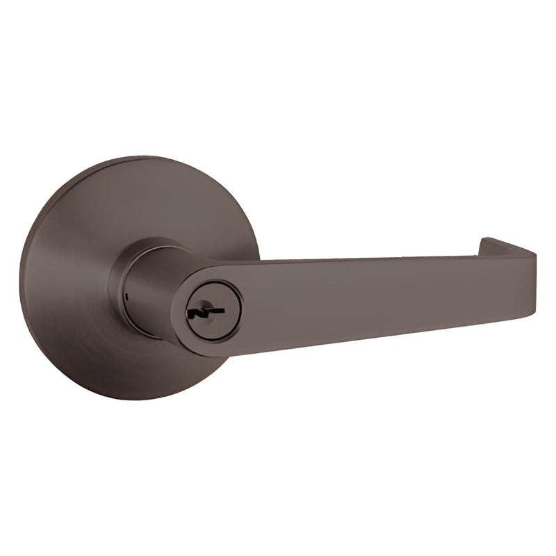 DL51LKDDU dark bronze lever-handle entry trim for panic exit devices, round rose with keyed cylinder.