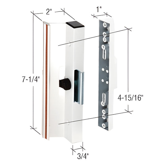 CRL C1116 white aluminum patio door handle set with black outside pull and inside latch, 7-1/4" handle, surface mount