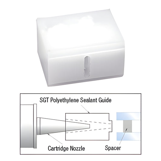 SGT58 polyethylene 5/8 sealant guide - white nozzle adapter that slips onto tapered cartridge nozzles for insulating glass