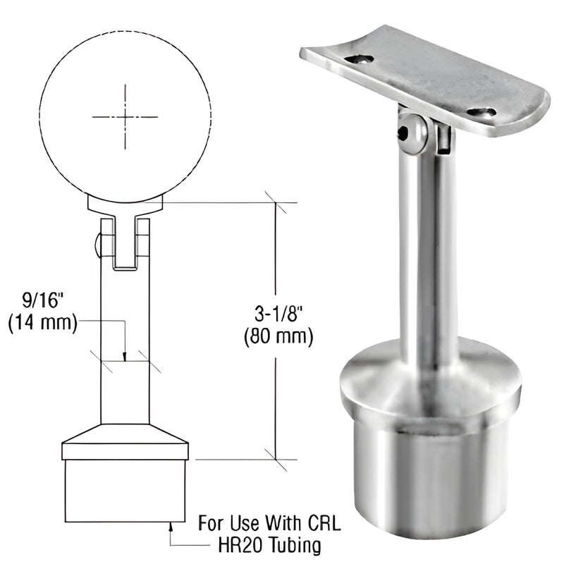 HR20ARBS stainless steel adjustable radius saddle handrail support, post-mounted for 1.5-2" round tubing, 3-1/8" centerline