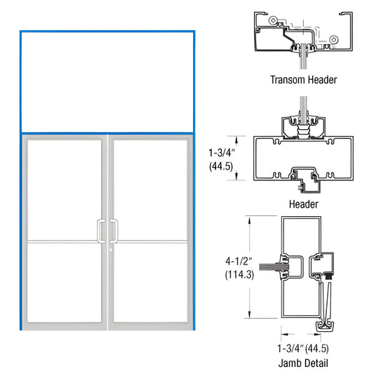 FR62871 gear-hinge transom frame with double storefront doors and aluminum threshold, diagram 1-3/4 and 4-1/2