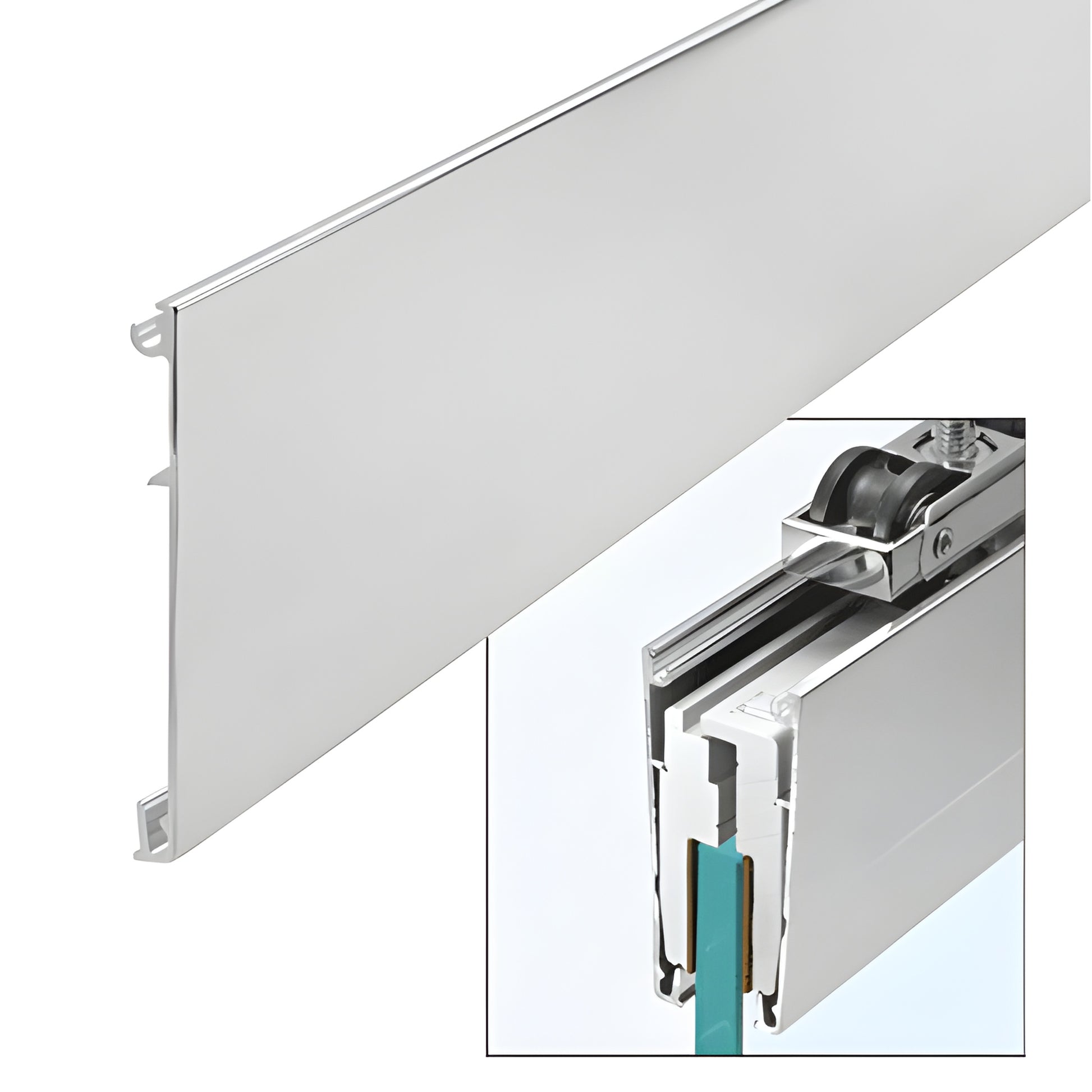 CRL3947SA satin anodized 118" (3m) hanger cover for CRL50/51 sliding doors, full-rail aluminum profile