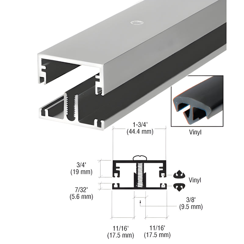 CRL DB075A shallow division bar - satin anodized extruded aluminum with vinyl insert, 1-3/4" wide, 12 ft.