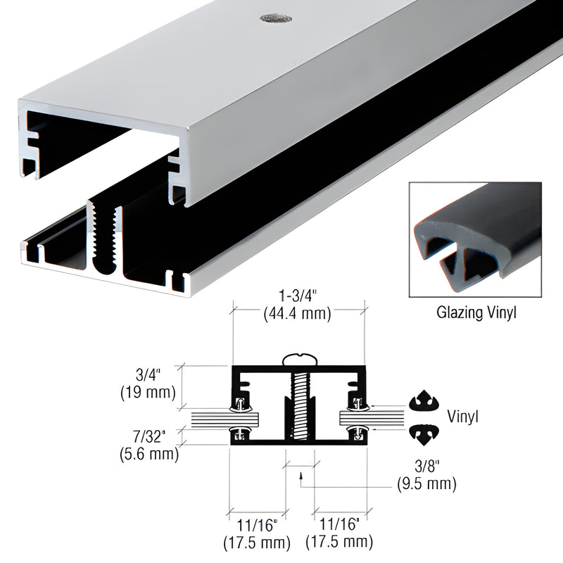 Clear anodized extruded aluminum shallow division bar with glazing vinyl and screws - 24" (SKU DB27511)