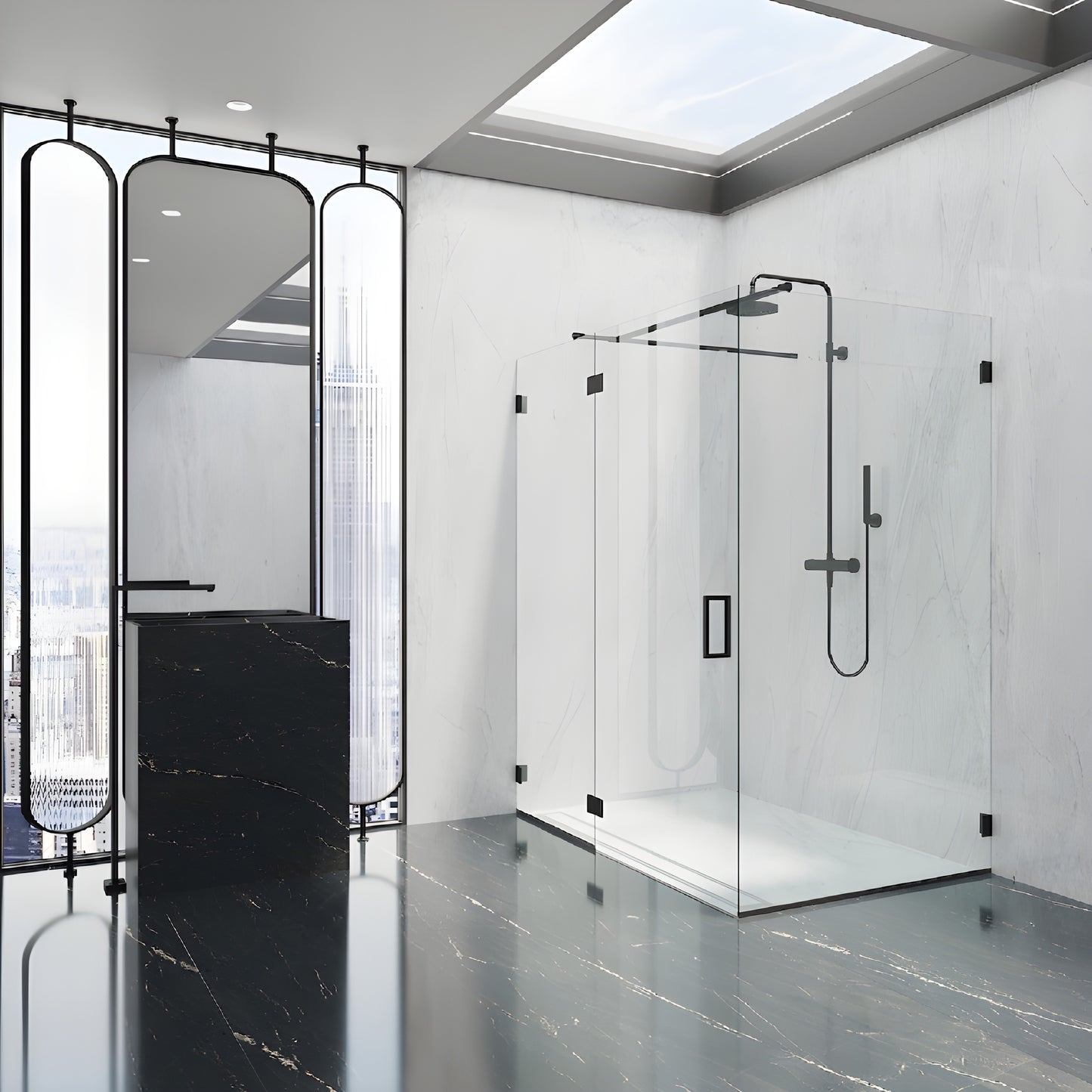 BEL090MBL matte black Bellagio 90deg glass-to-glass brass shower bracket, square corner with snap-on cover