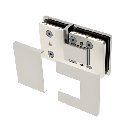 BEL380CH Bellagio polished chrome concealed square hinge for 8-10mm frameless glass shower doors (brass, self-centering)