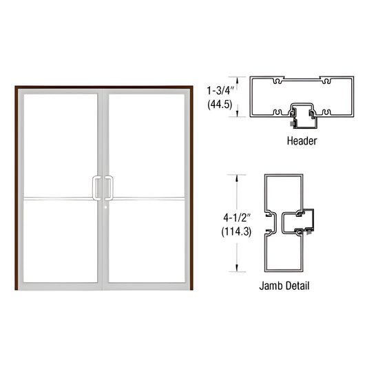 FR42522 black bronze anodized aluminum double-door frame with tubular jambs and butt-hinge diagram, aluminum threshold.