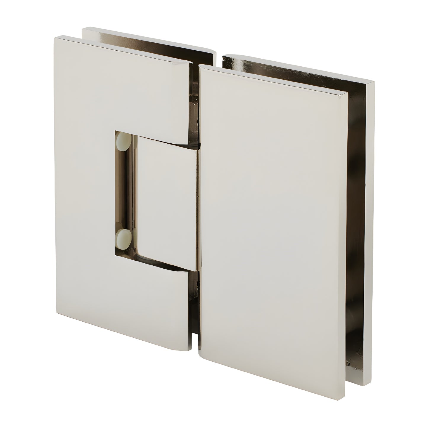 CRL V1E180PN polished nickel brass glass-to-glass shower hinge, squared design for 3/8-1/2" glass