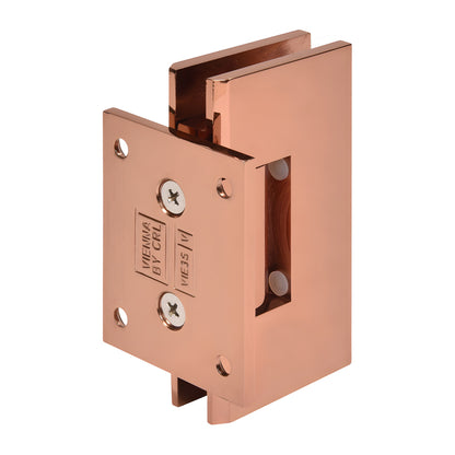 Rose gold brass Vienna shower door hinge, wall-mount short back plate for 3/8-1/2 glass (SKU V1E074RG)