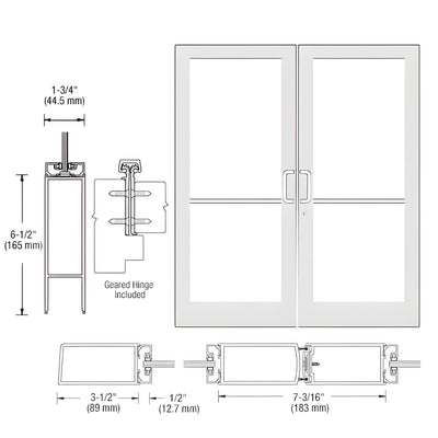 CRL-U.S. Aluminum White KYNAR® Paint Custom Pair Series 400 Medium Stile Geared Hinge Entrance Doors for Surface Mount Door Closers