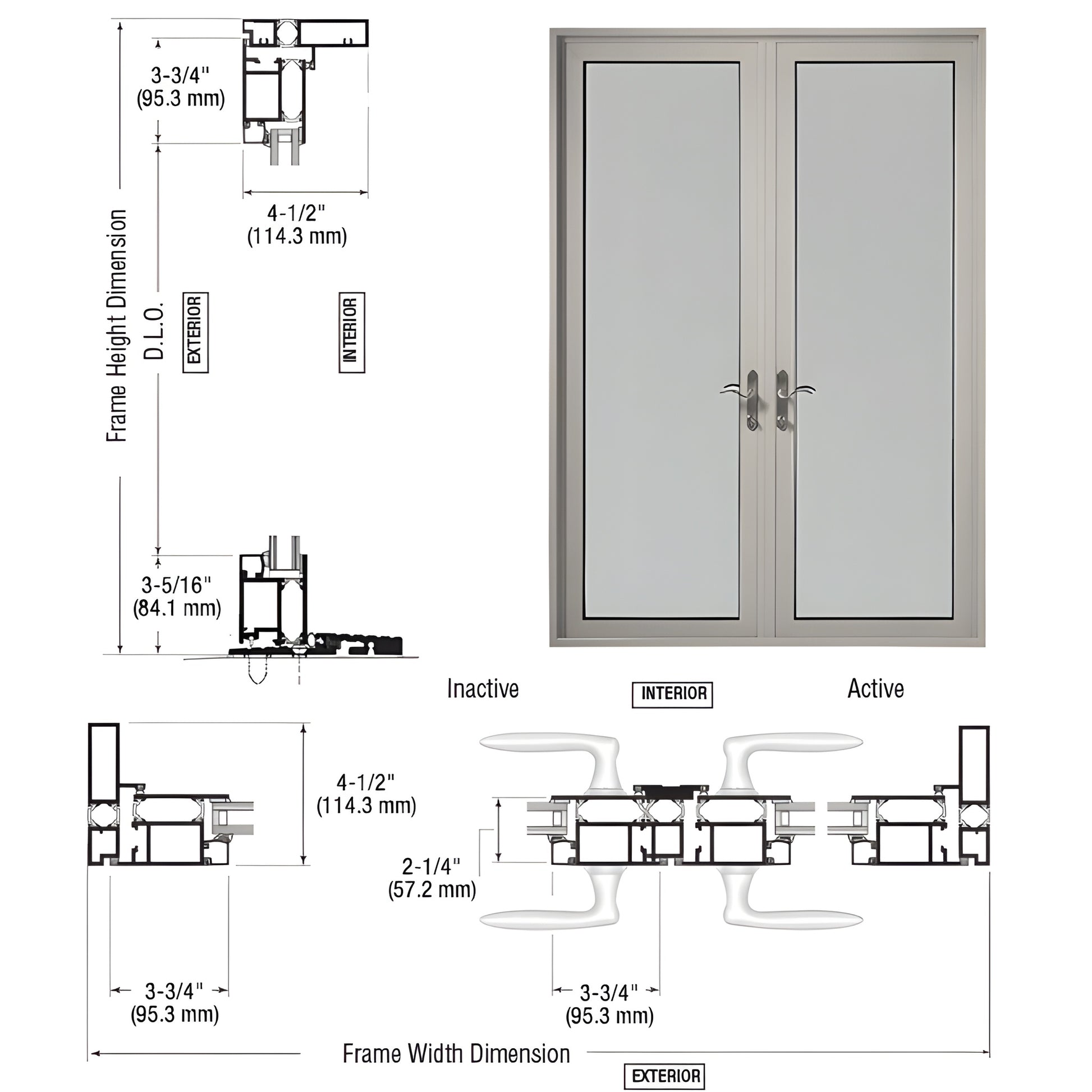 CRL Series 925 clear anodized thermally broken aluminum pair patio doors with glass, outswing, seven-point lock (PL92511P0)
