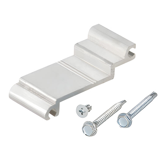 Mill-finish aluminum shear block for intermediate horizontals with included screws - SKU AP413.