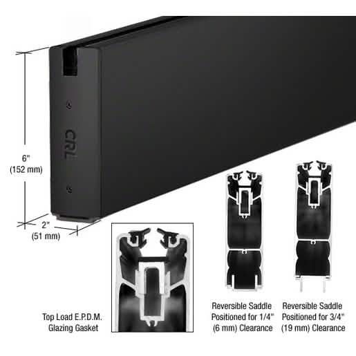 CRL Matte Black 240" x 6" Square Sidelite Rail for Sleek Glass Installations