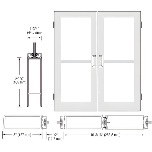 CRL DZ52552 white wide-stile commercial double entrance door with glass, 5" stiles and 61 2" bottom rail.
