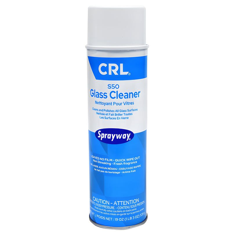 CRL Sprayway S50 aerosol glass cleaner can, blue and white 19 oz label, ammonia-free, fast-drying, streak-free.