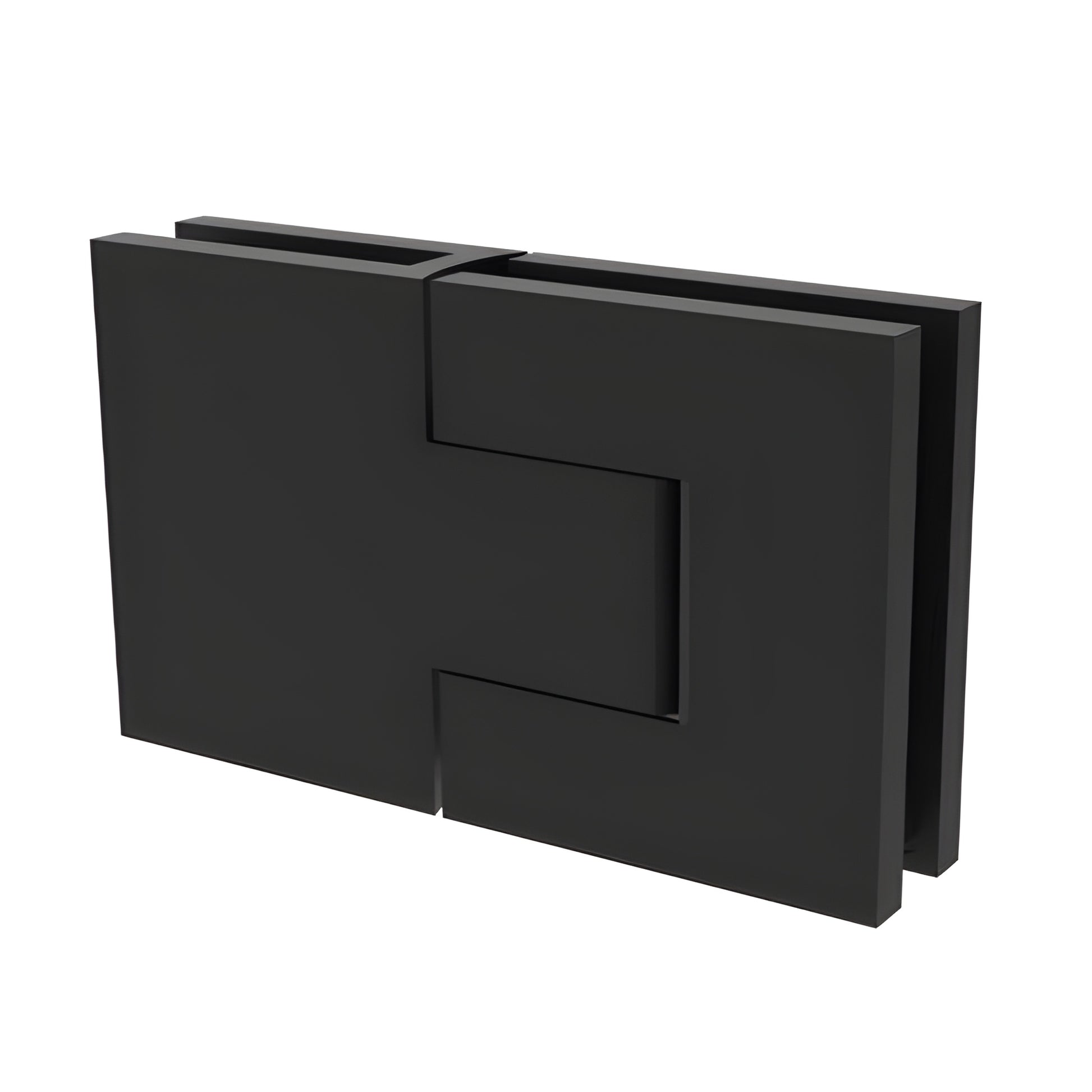 BEL380MBL matte-black Bellagio concealed brass hinge for frameless glass shower doors, square profile, 8-10mm glass.