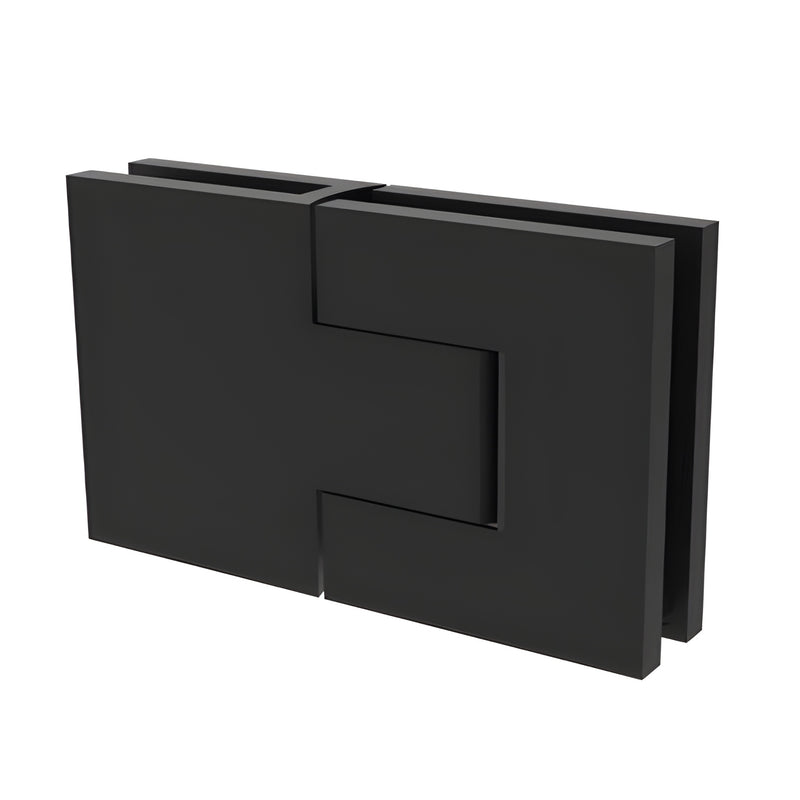 BEL380MBL matte-black Bellagio concealed brass hinge for frameless glass shower doors, square profile, 8-10mm glass.