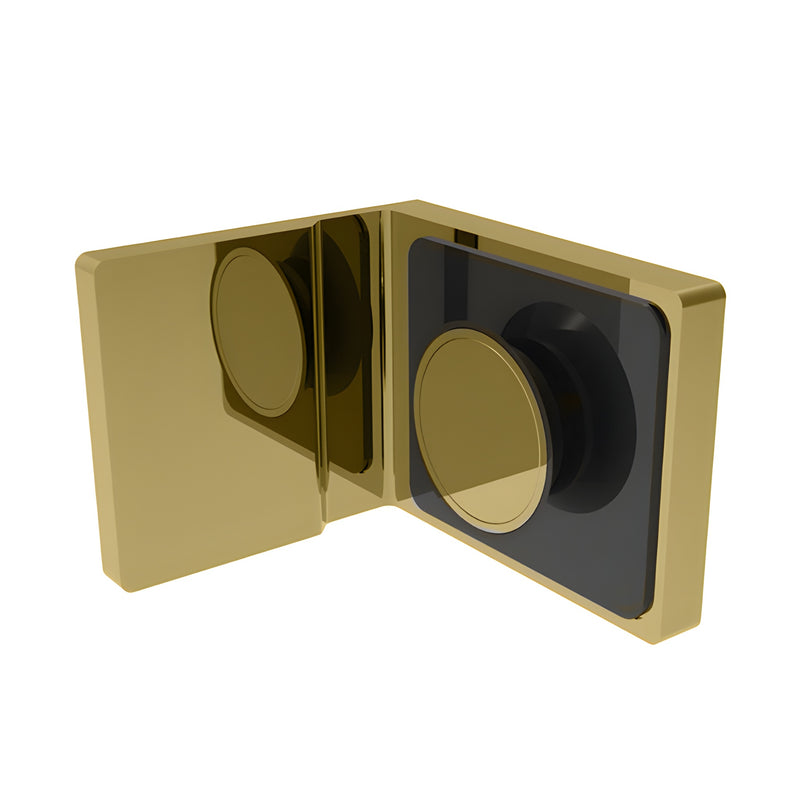 Satin brass Lugano LU90SSB wall-mount glass bracket, square flush-mount for 8-10mm glass.