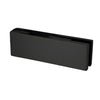 Matte black EUR201MBL patch fitting for frameless glass doors, top or bottom use, 2" high, fits 3/8" or 1/2" glass.