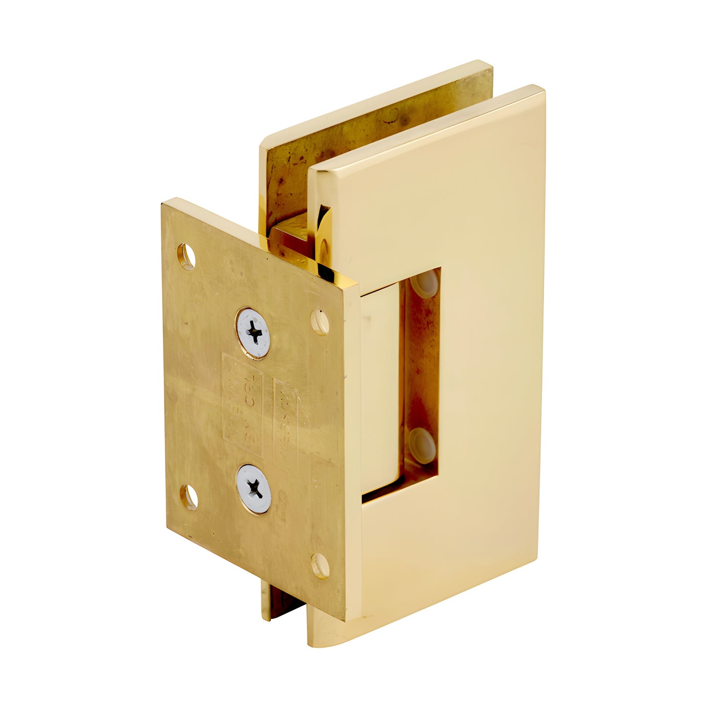 Vienna V1E074ULBR unlacquered brass short-back plate shower hinge for 3/8-1/2" tempered glass, solid brass, squared design