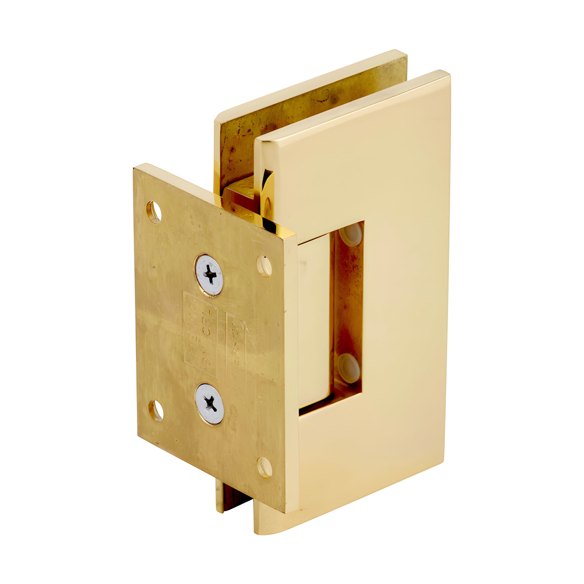 Vienna V1E074ULBR unlacquered brass short-back plate shower hinge for 3/8-1/2" tempered glass, solid brass, squared design