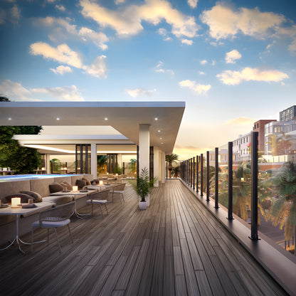 Sky White Cielo aluminum glass post (SKU C84CRKW), 84 in tall, 3-1/4 in front trim, 41 2 in depth for frameless glass