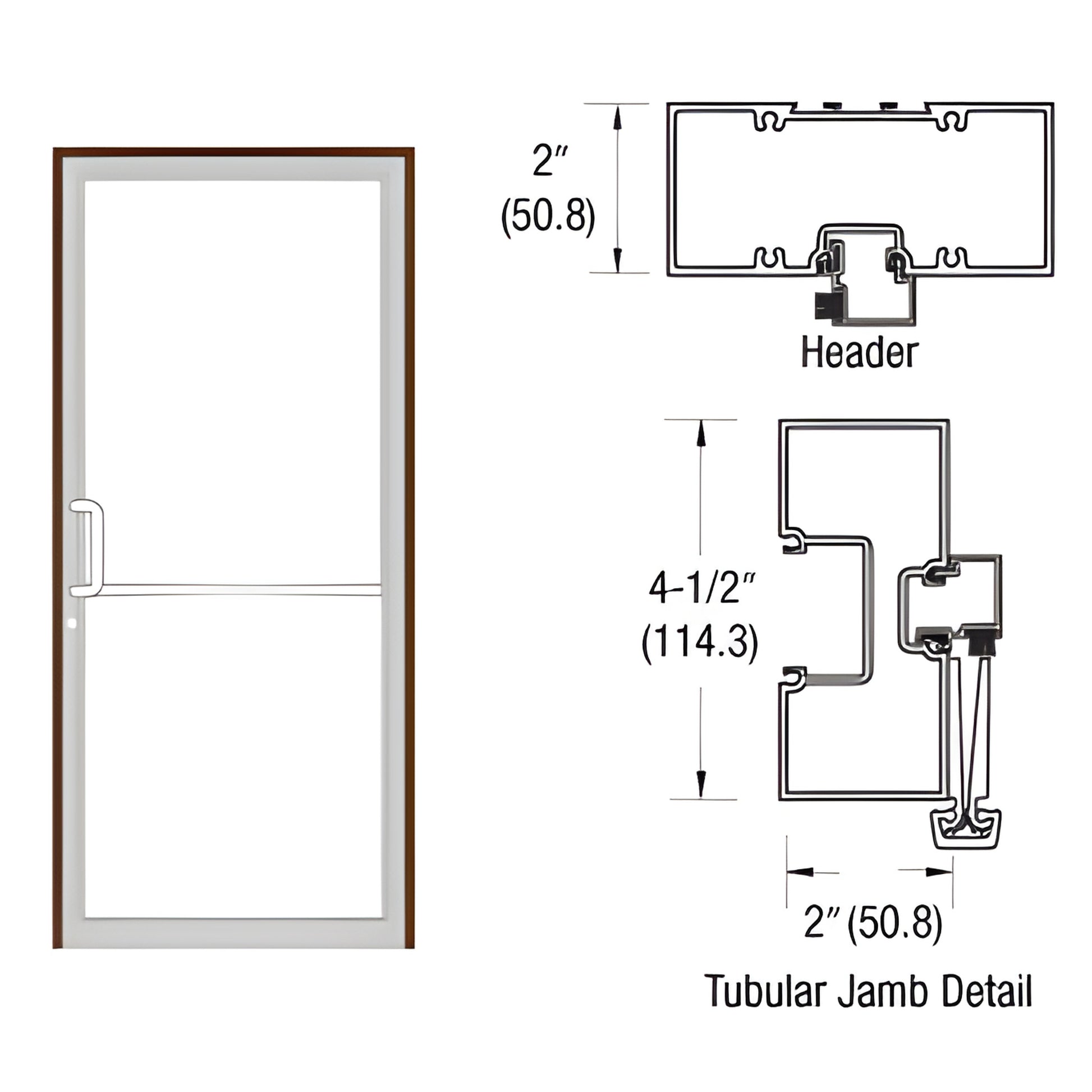 FR71822 black bronze anodized gear-hinge up-and-over door frame with aluminum threshold; door drawing and tubular jamb/header