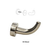 Polished nickel brass robe hook for glass or wall mount (through-glass/UV adhesive) - DRH1PN