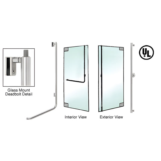 Brushed stainless steel deadbolt glass-door handle, 1-1/4" dia for 1/2" glazing - SKU DB100F3GKBS