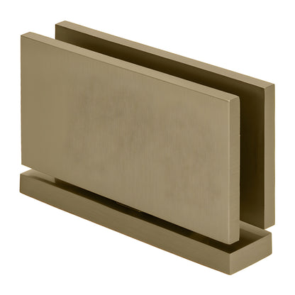 Brushed bronze pivot hinge for 1/2" (12mm) tempered glass, top-and-bottom mount, solid brass. SKU SRCAR01BBRZ