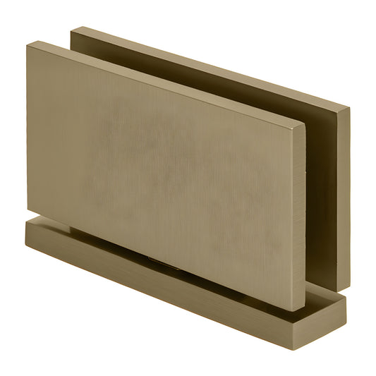 Brushed bronze pivot hinge for 1/2" (12mm) tempered glass, top-and-bottom mount, solid brass. SKU SRCAR01BBRZ
