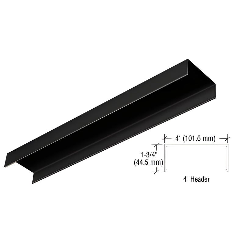 Matte black header channel, 4 in 1-3/4 in, 240 in length (SKU HC4MBL240) for overhead concealed door closers