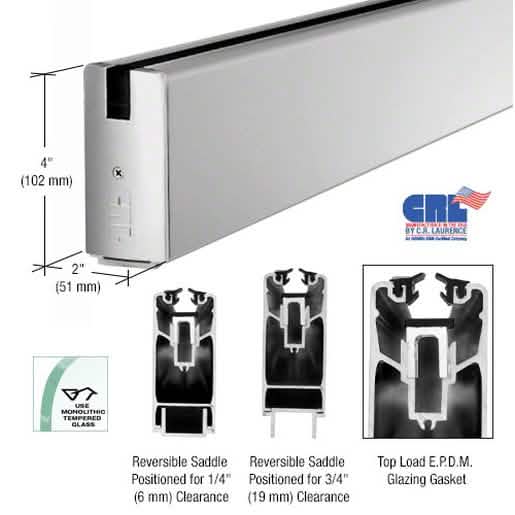 CRL Satin Anodized 4" x 240" Square Sidelite Rail for Sleek Glass Installations
